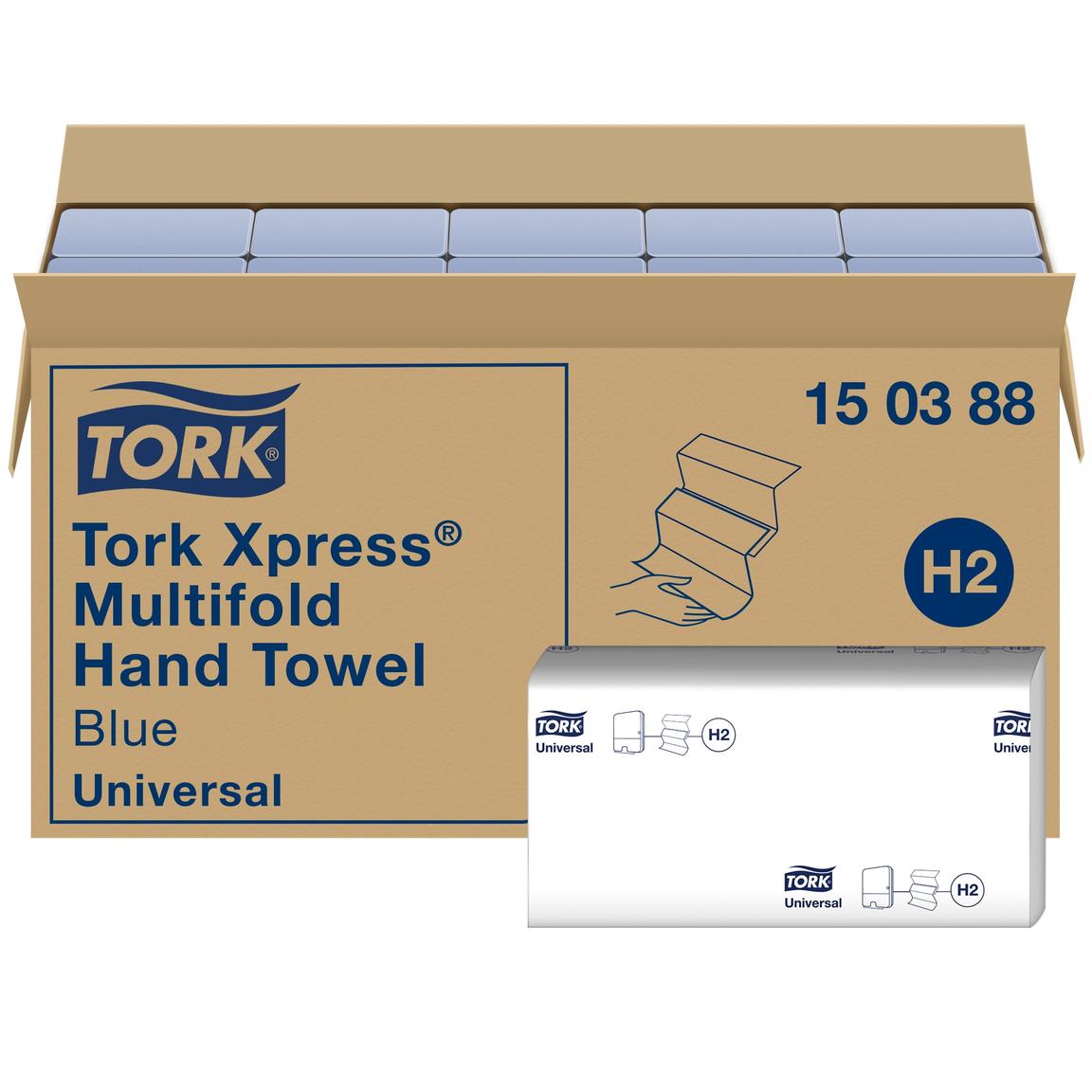Falthandtücher Tork Xpress, 2-lagig Tissue, 23.4 x 21.3 cm, blau