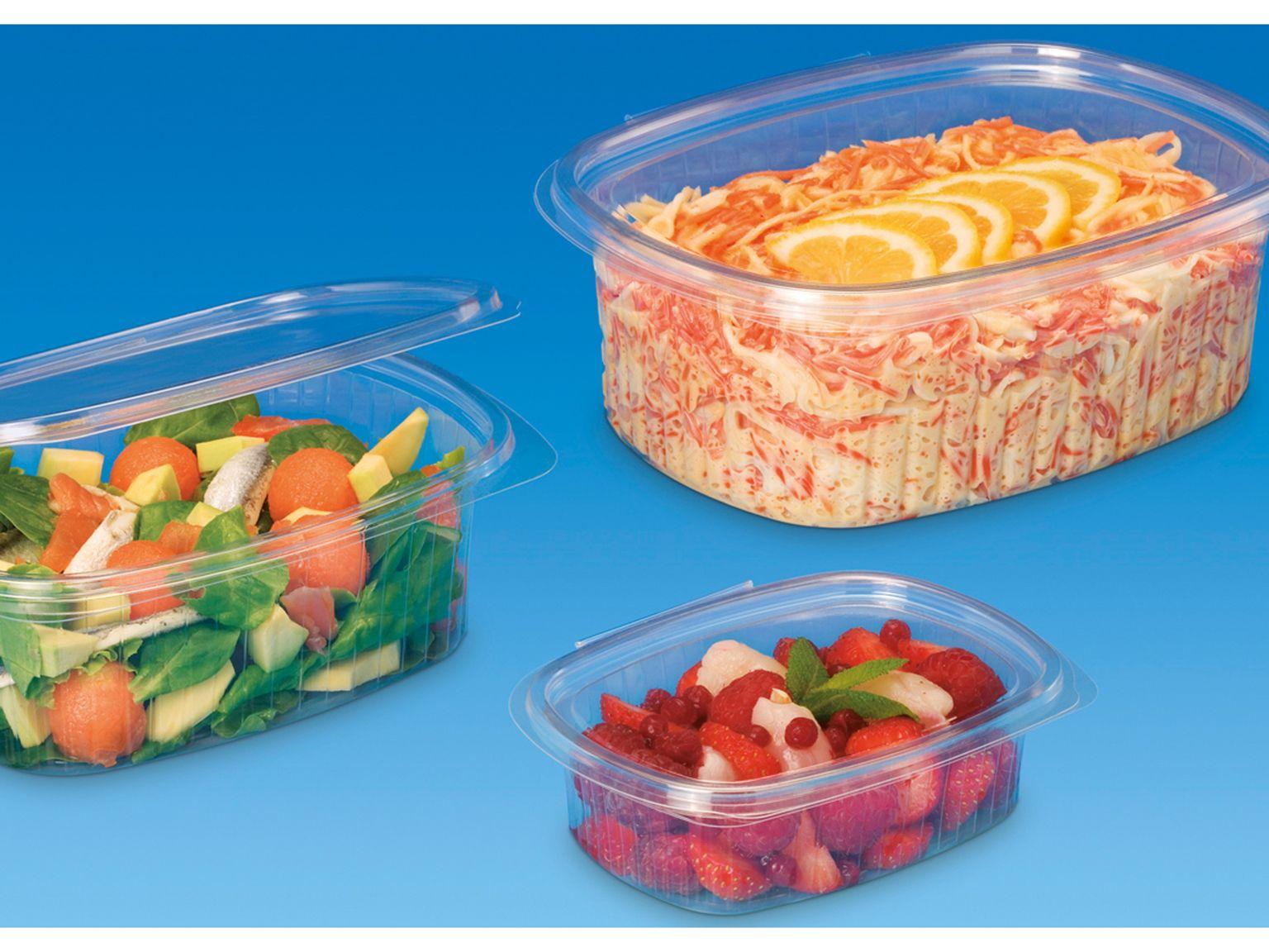 Salatschalen oval, 500 ml, aus PET/rPET transparent, 138 x 118 x 60 mm Salatschalen oval, 500 ml, aus PET/rPET transparent, 138 x 118 x 60 mm