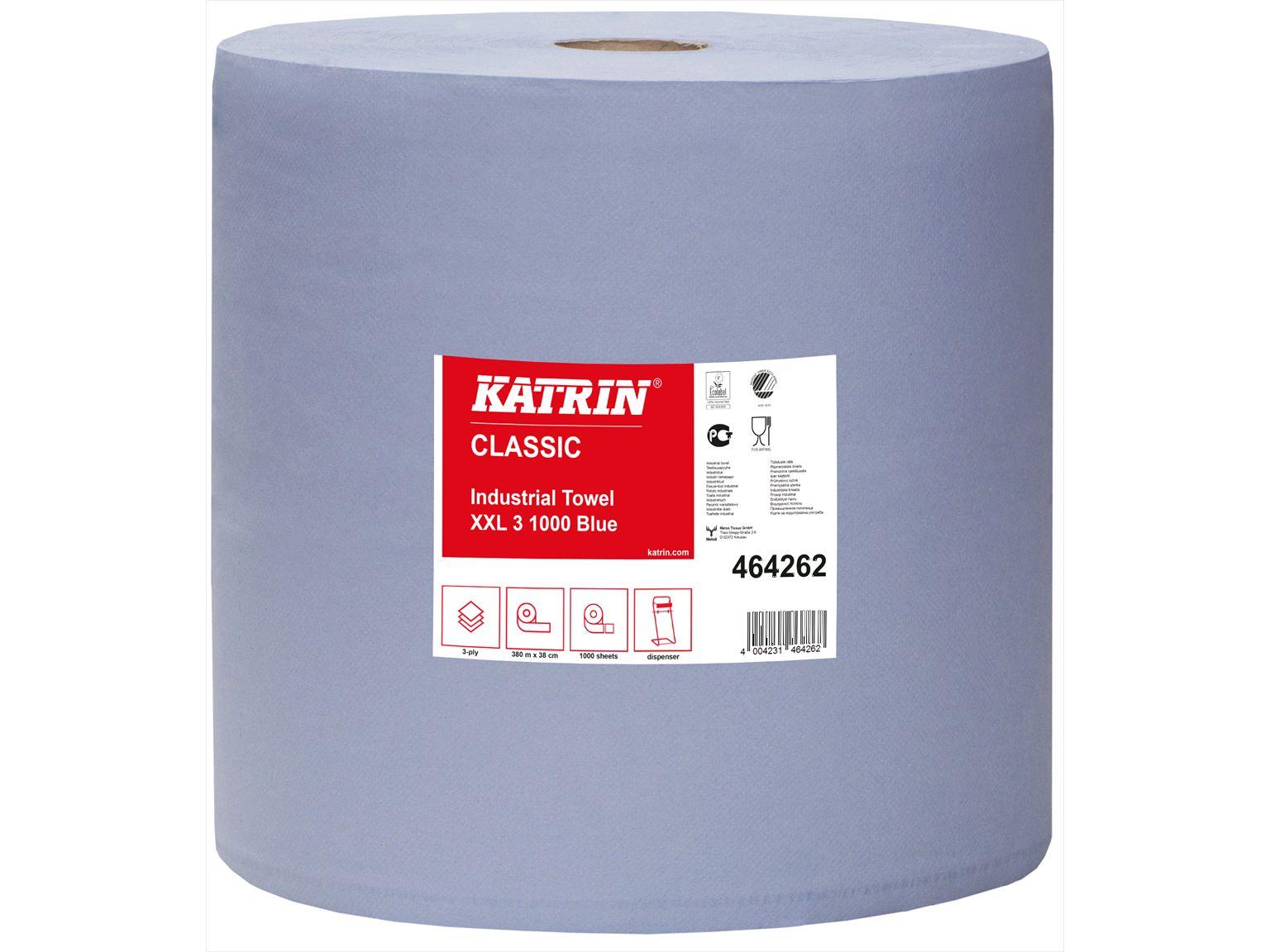 Putztuchrollen Katrin XXL3 blau, 3-lagig 38 x 38 cm, geprägt, 380 lfm, perforiert Putztuchrollen Katrin XXL3 blau, 3-lagig 38 x 38 cm, geprägt, 380 lfm, perforiert