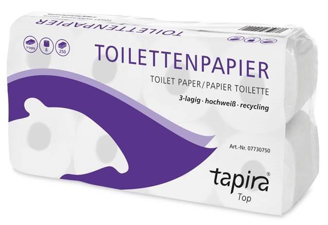 WC-Papier TAPIRA Top, Recycling 3-lagig, weiss, 250 Blatt, FSC,Ecolabel WC-Papier TAPIRA Top, Recycling 3-lagig, weiss, 250 Blatt, FSC,Ecolabel