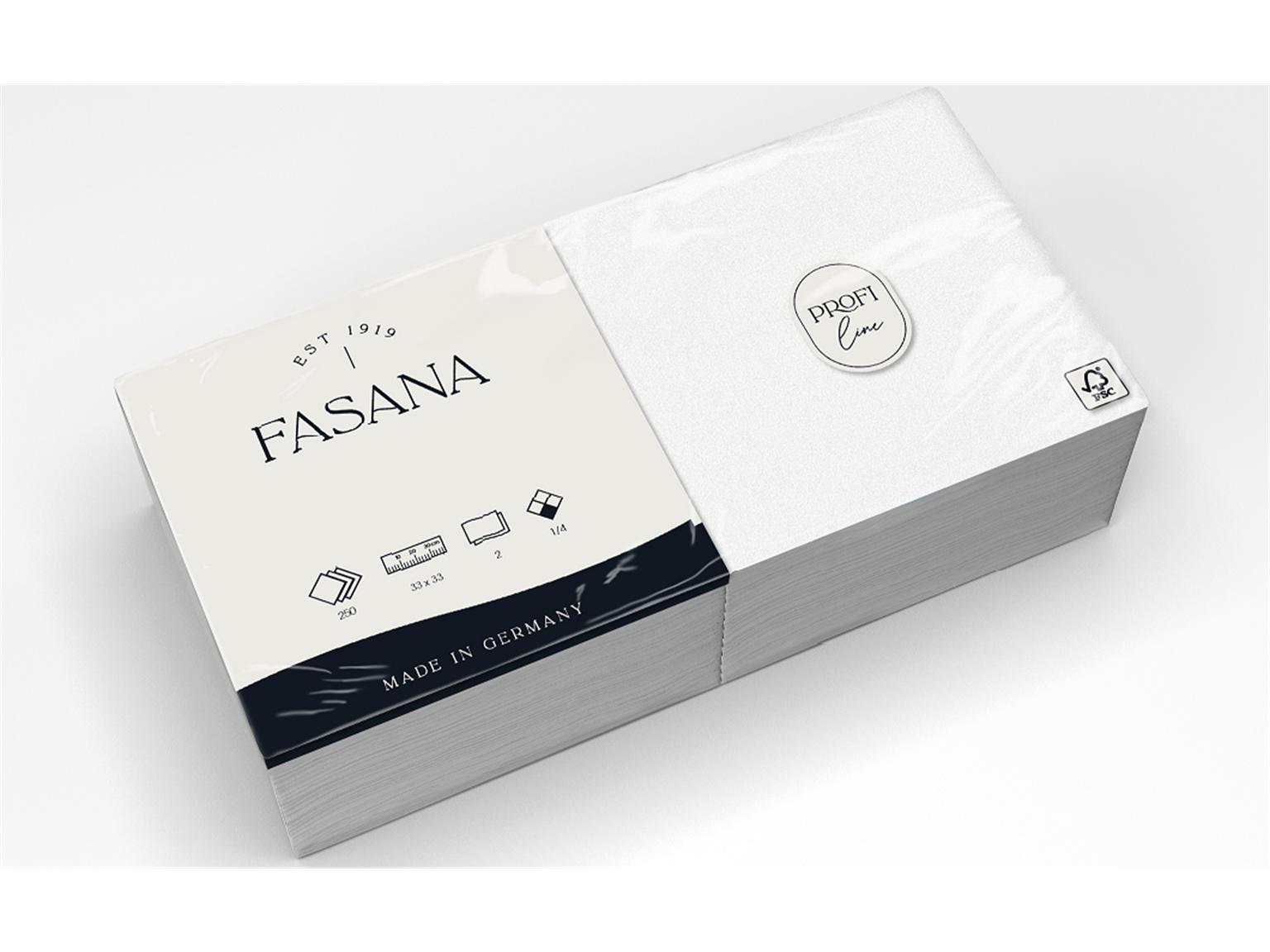 Servietten Fasana 2-lagig, 33 x 33 cm 1/4 Falz, weiss (998) Servietten Fasana 2-lagig, 33 x 33 cm 1/4 Falz, weiss (998)