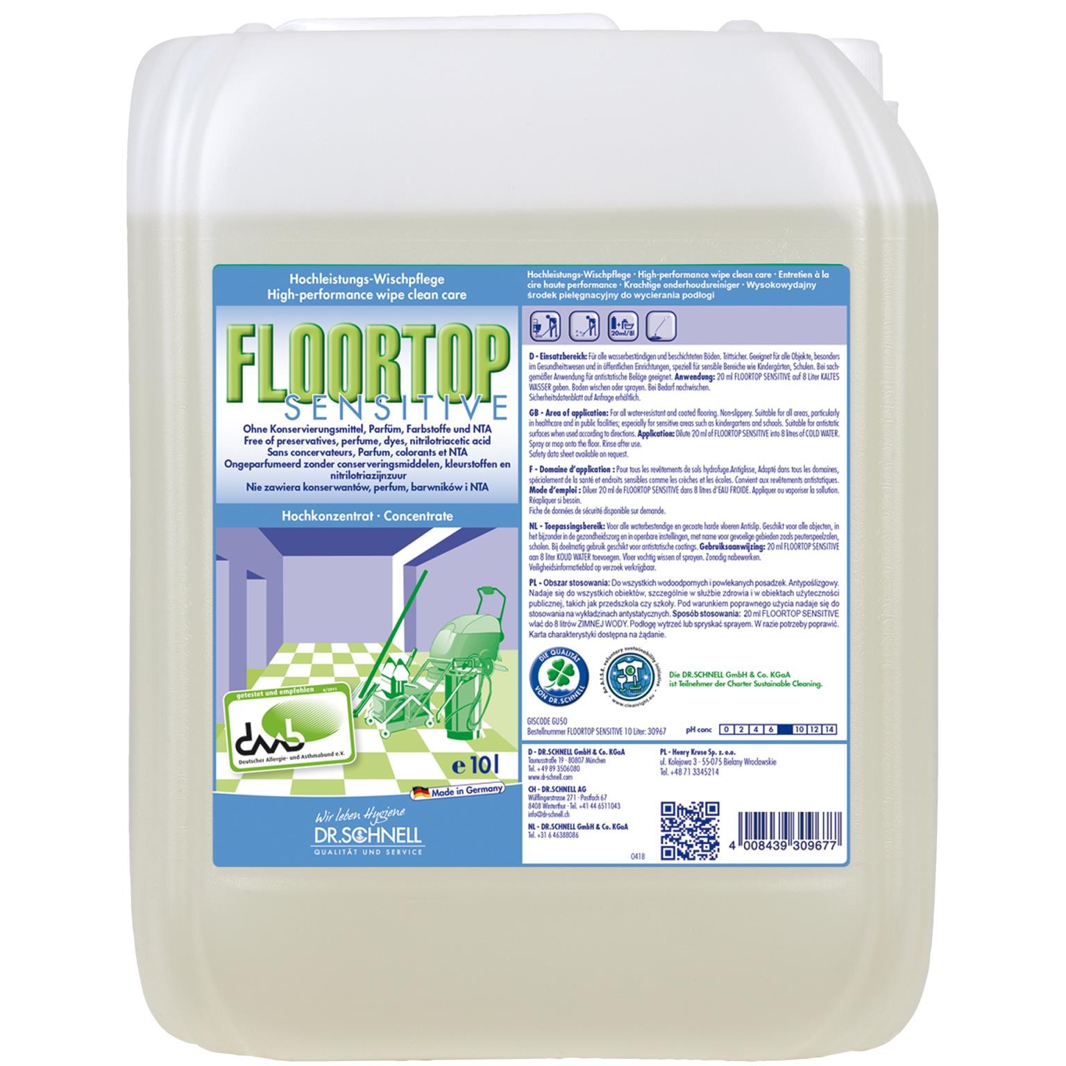 FLOORTOP Sensitive, Wischpflege, reinigt und pflegt in einem Arbeitsgang