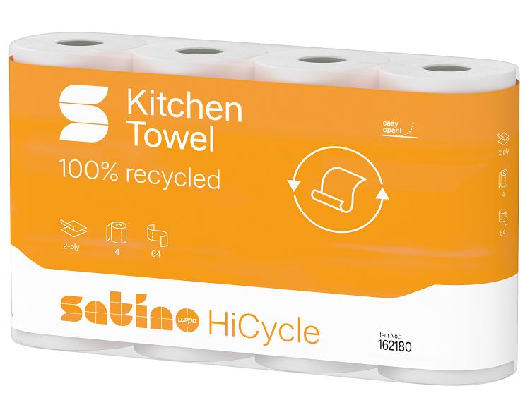 Haushaltrolle Satino HiCycle, hochweiss 2-lagig, 64 Blatt, 26x22 cm, Recycling