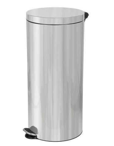 Tretabfalleimer 30 Liter, Edelstahl glänzend, Soft Close, H: 64 cm, Ø 29 cm