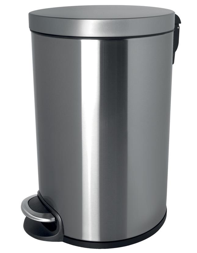 Edelstahl-Tretabfallbehälter, 5 Liter Höhe 285 mm, Ø 200 mm Edelstahl-Tretabfallbehälter, 5 Liter Höhe 285 mm, Ø 200 mm
