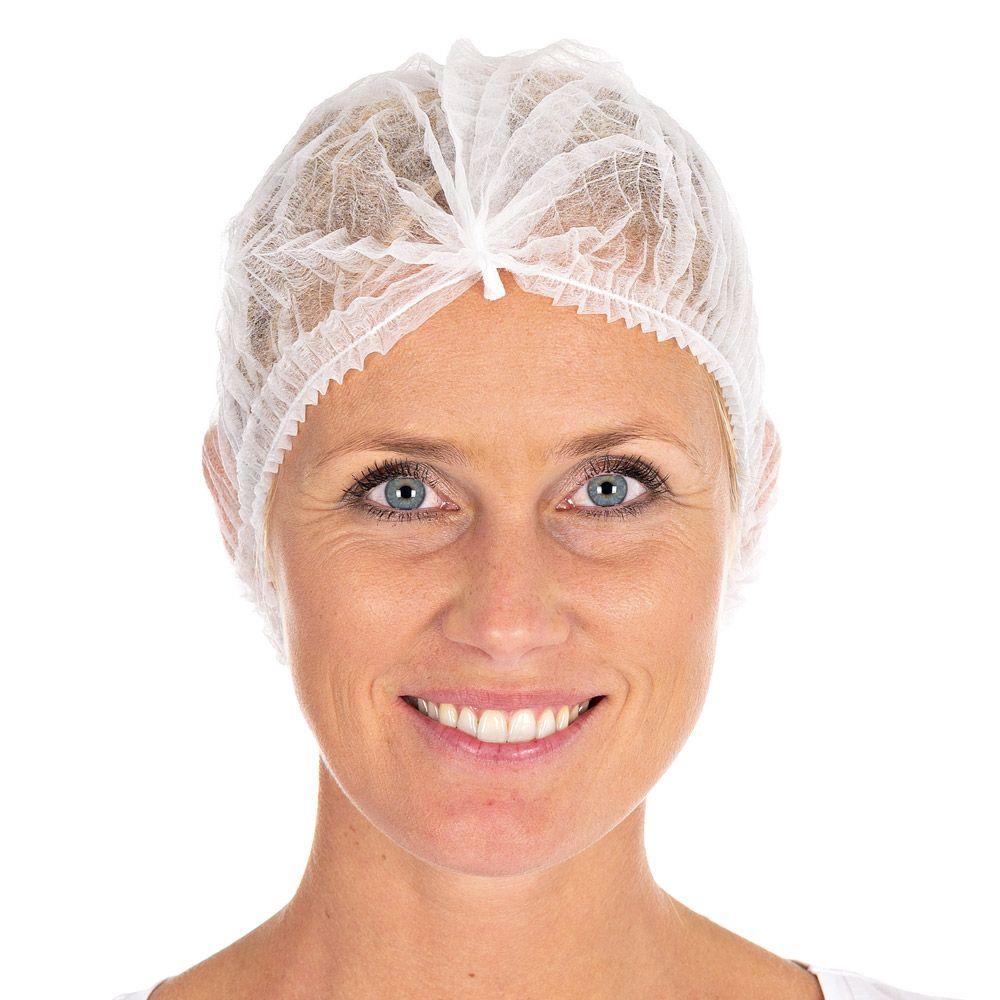 Klipphauben weiss aus Polypropylen-Vlies 14 gm2, ø 50 cm, in Spenderbox à100 Stk. Klipphauben weiss aus Polypropylen-Vlies 14 gm2, ø 50 cm, in Spenderbox à100 Stk.