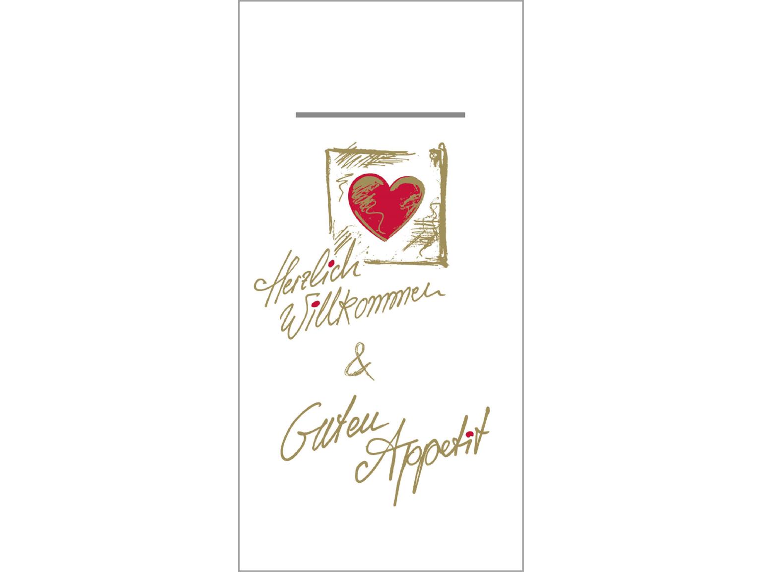 Bestecktasche, 60 gm2, 40 x 40 cm, weiss "Herzlich Willkommen" Bestecktasche, 60 gm2, 40 x 40 cm, weiss "Herzlich Willkommen"