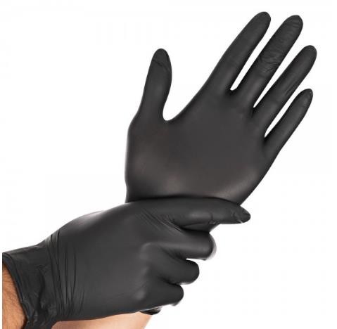 Nitril-Handschuhe Grösse XL, Hygostar, puderfrei, schwarz, Länge 24 cm