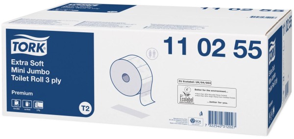 WC-Papier Tork Mini, Tissue hochweiss (T2), 3-lagig, 600 Coupons (9.7x20 cm),