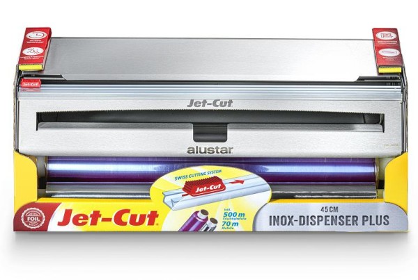 Jet-Cut Inox Dispenser Plus 45 cm inkl. 1 Rolle Frischhalte- und Alufolie