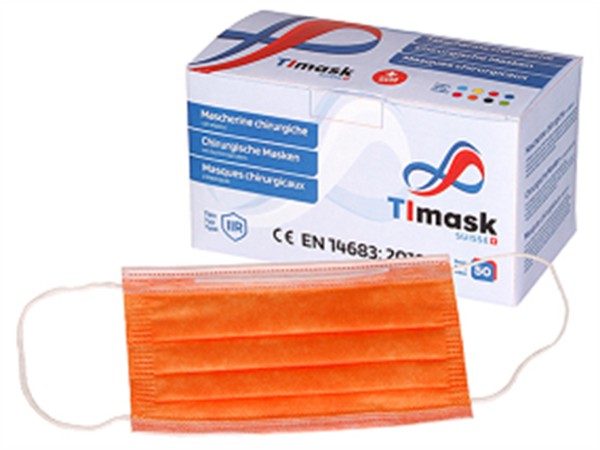Mundschutzmasken 3-lagig orange, Typ IIR, 50 Stck
