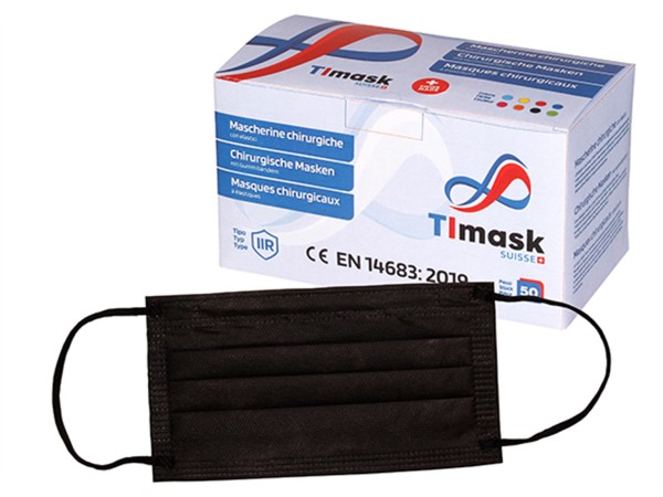 Mundschutzmasken 3-lagig schwarz, Typ IIR, 50 Stck
