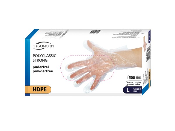 HDPE-Handschuhe, Polyclassic strong, M aus geprägtem HDPE