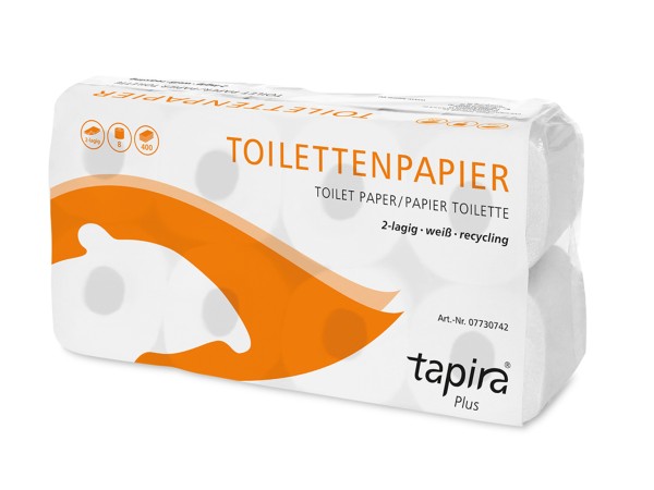 WC-Papier TAPIRA Plus, 100% Recycling 2-lagig, weiss, 400 Blatt (9.5 x 11 cm)