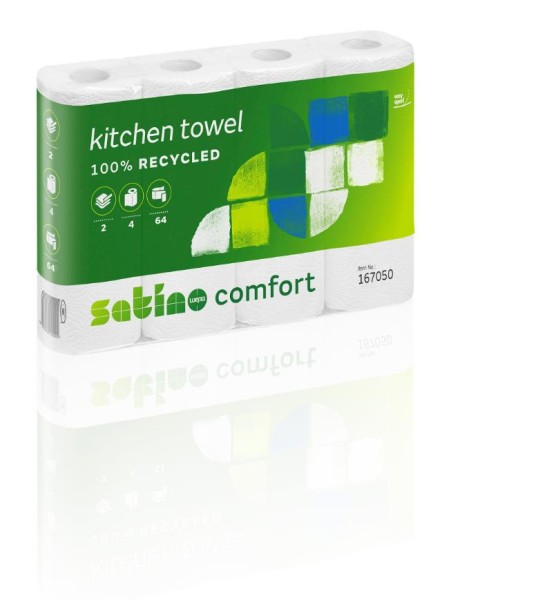 Haushaltrolle Satino Comfort, hochweiss 2-lagig, 64 Blatt, 26x22 cm, Recycling